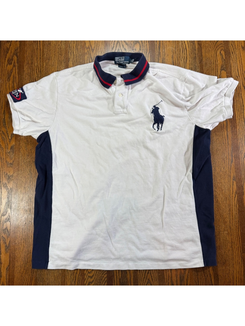 Vintage Polo Ralph Lauren 2006 US Open Big Pony Polo Shirt White Navy Men’s XL